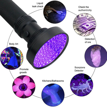 UV Ultraviolet Light 100 LED Flashlight Blacklight 395Nm Inspection Lamp Torch