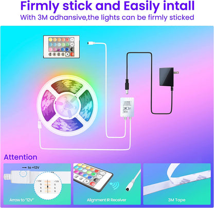 50 FT LED Strip Lights,Bluetooth LED Lighting for Bedroom, Color Changing Light Strip with Music Sync, Phone Controller and IR Remote(App+Remote +Mic).